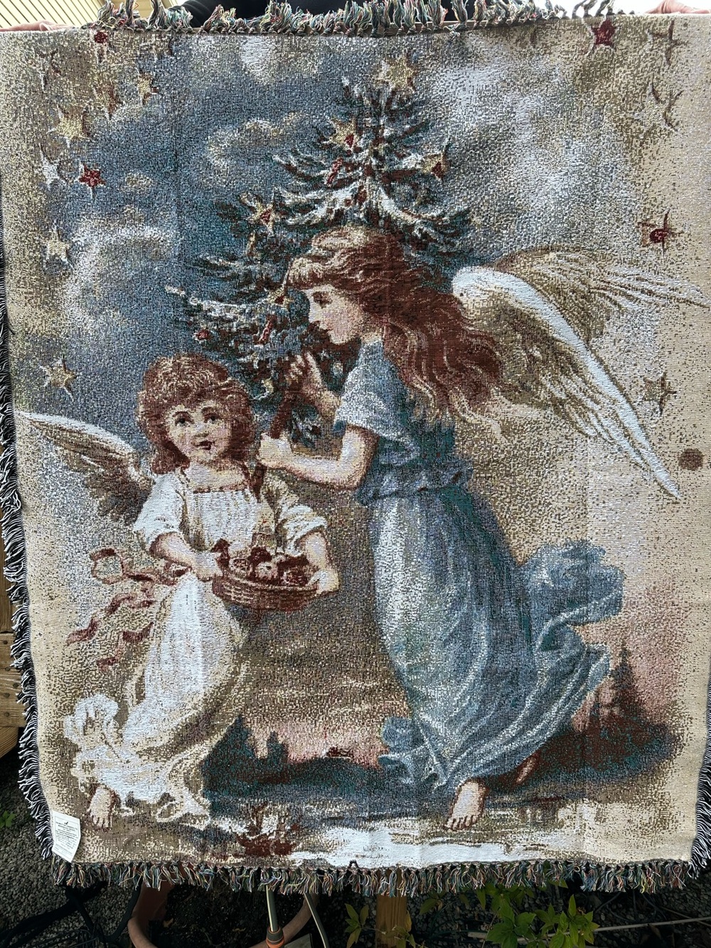 Christmas Angels Cotton Tapestry Throw Blanket Fringe 50 x 60 NEW